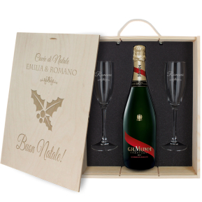 Cofanetto Champagne e bicchieri personalizzato Natale