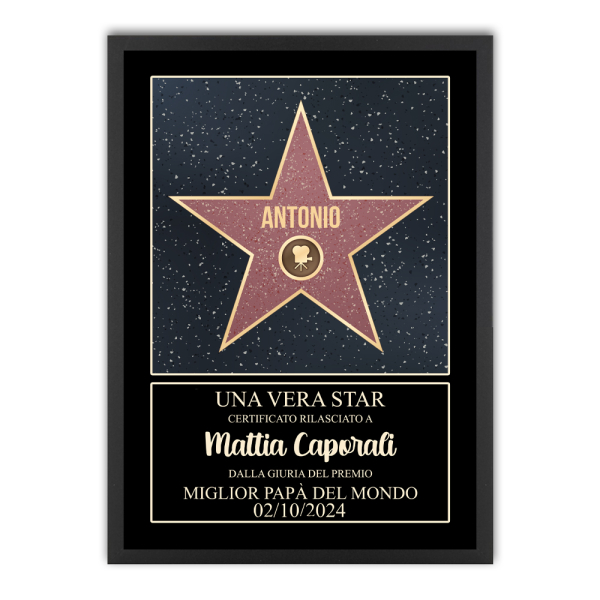 Certificato personalizzato stella di Hollywood con cornice