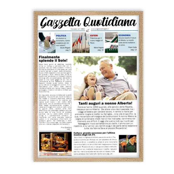 Finta prima pagina giornale di attualità con cornice